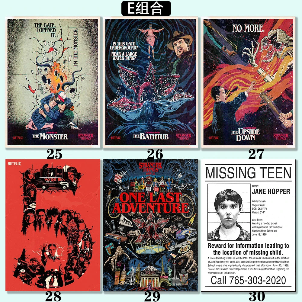 1PCS S-StrangerThings 5 Theme Frameless Canvas Core Print - HD Poster Decor Home Decor Living Room Bedroom Movie Peripheral