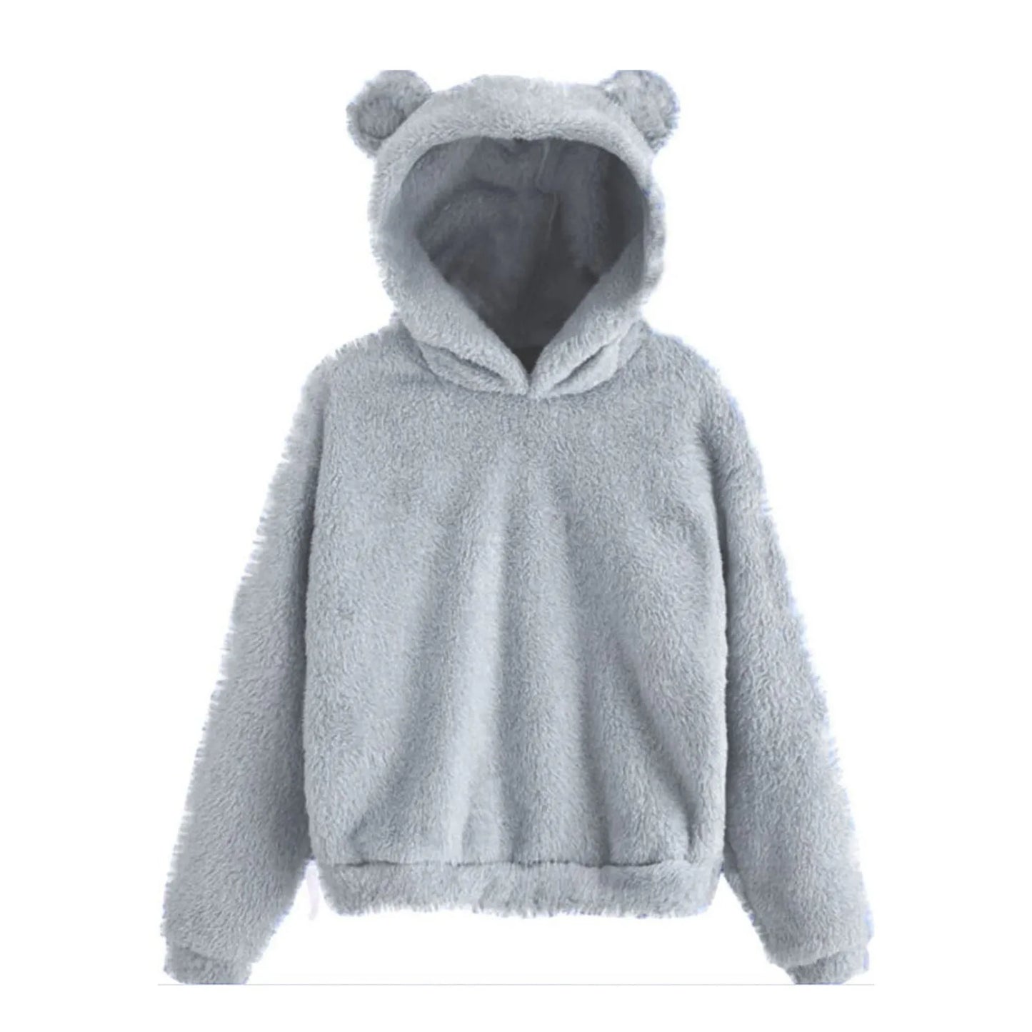 Autumn Women's Hoodies Long Sleeve Bear Ear Hood Sweatshirt Cute Plush Warm Casual Hoodie Tops Fleece Hooded Pullovers