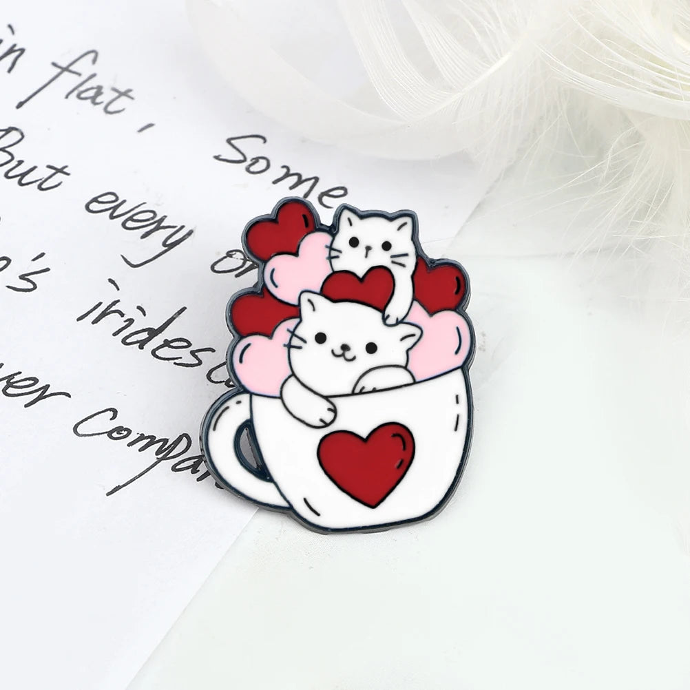 Romantic Candy Cats Brooch for Couples Cute 'Full with Love' Kitties Wink Enamel Pin Cartoon  Animal Badge Valentine's Day Gifts