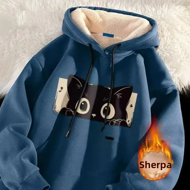 Lamb Velvet Hoodie Men's Loose Fit Casual Sportswear Autumn Winter Men's Jacket 1/2 Brand None Origin China