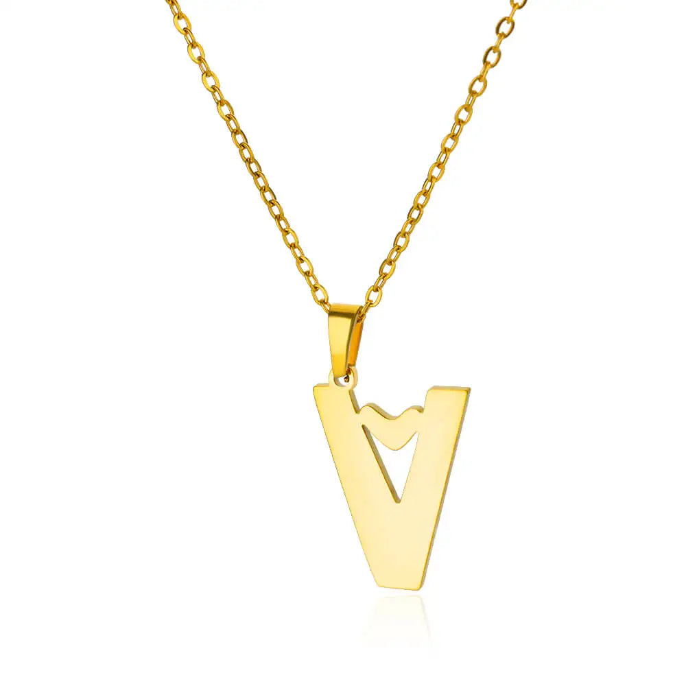 Stainless Steel Heart Letter Pendant Necklaces for Women Men Gold Color Initials Necklace Valentine's Day Jewelry Couple Gift