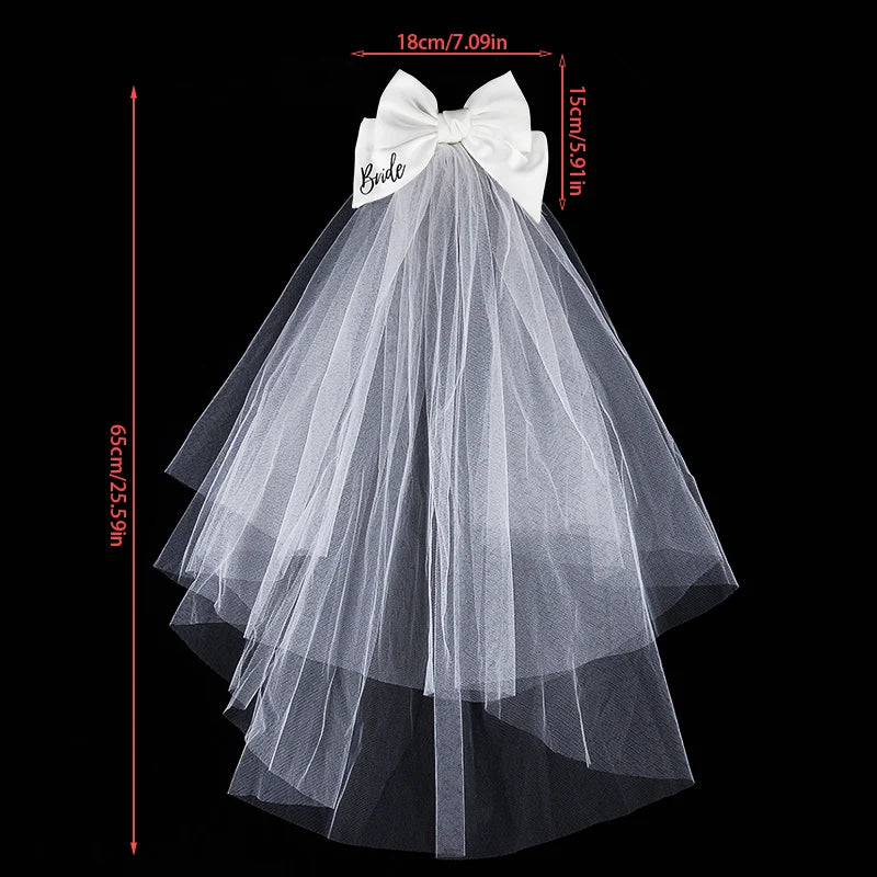 White Bride Bow Veil with Hair Clip Bridal Shower Party Decoration Wedding Photo Props Hen Bachelorette Party Supplies Gift