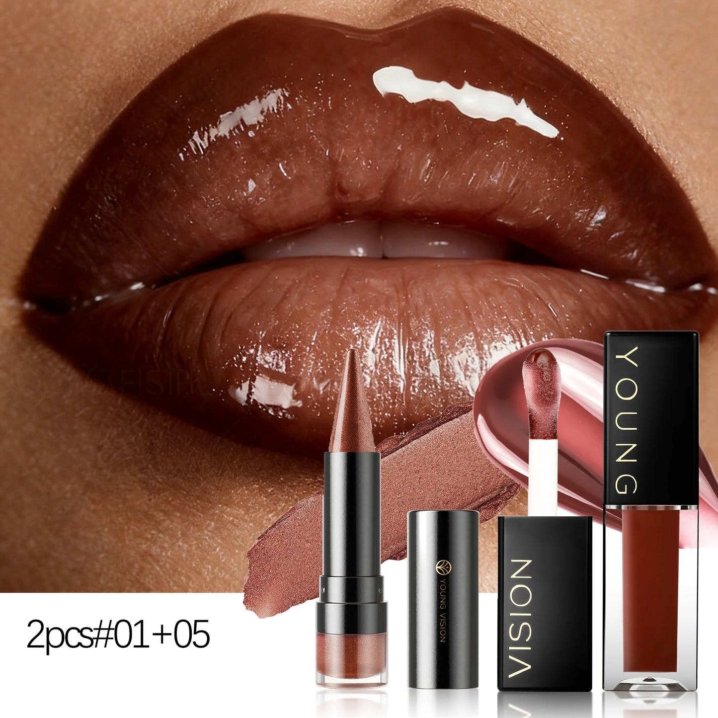 YOUNG VISION Six-Shade Matte Pearl Shimmer Dual-Effect Lipstick Waterproof, Non-Transfer Lipstick Cosmetics