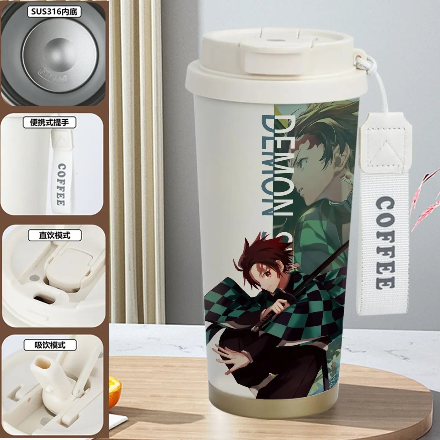 Demon Slayer Kamado Tanjirou Nezuko Agatsuma Zenitsu Anime Pattern Stainless Steel Thermos Mug Idea Leakproof Straw Cup Gift