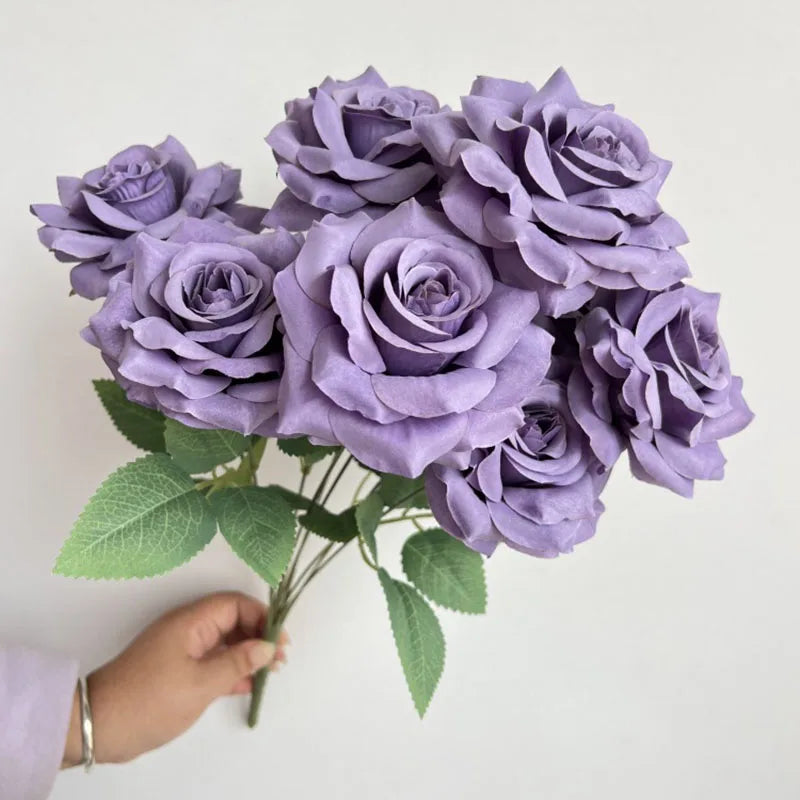 9Heads Diamond Roses Bouquet Artificial Flower Living Room Decoration Wedding White Ivory Red Brown Rose Fake Rose Fake Rose