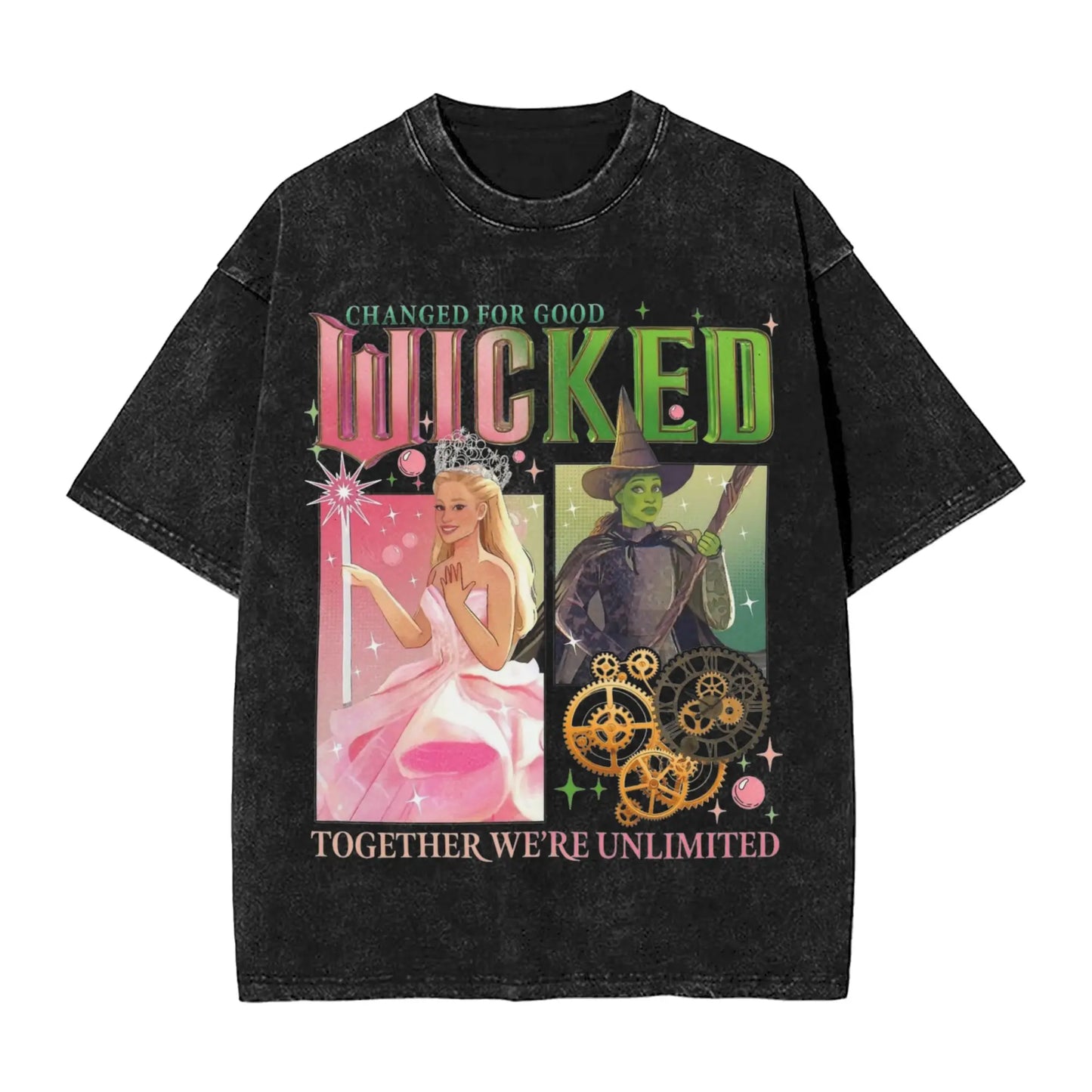 Wicked The Musical Glinda Elphaba For Good T Shirt Washed Short Sleeve T-Shirt Vintage Men Women Streetwear Graphic Printed Tees