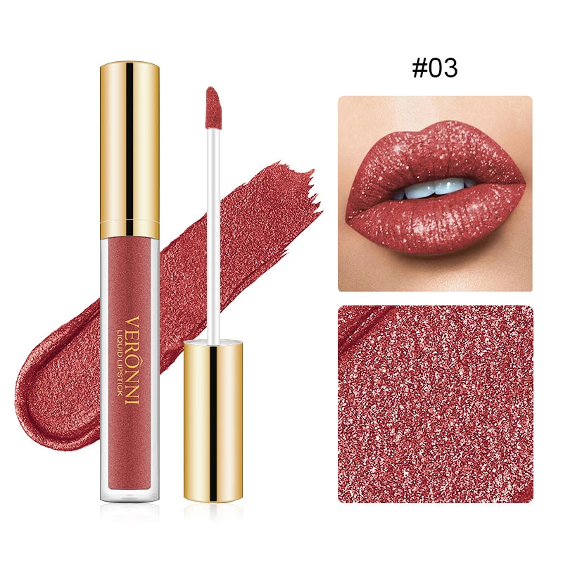 Waterproof 10 Colors Sexy Glitter Diamond Lip Gloss Shimmer Matte Liquid Lipstick LongLasting Lip Makeup Non-stick Cup cosmetics