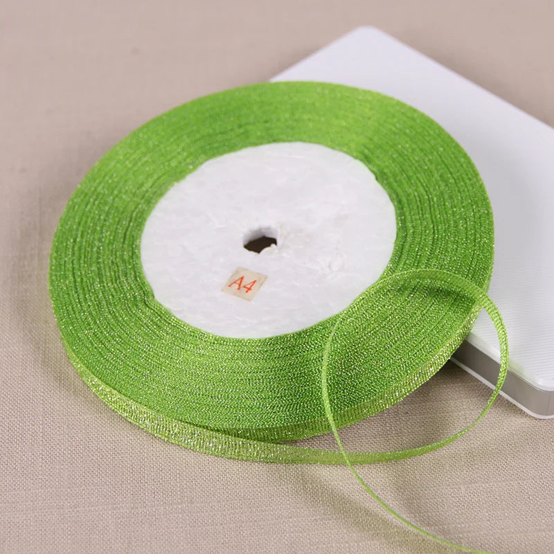 1/4" (6mm) 25yards Gold Silver Metallic Glitter Ribbons For DIY Crafts Sewing Fabric Christmas Party Wedding Supplies Gift Wrap