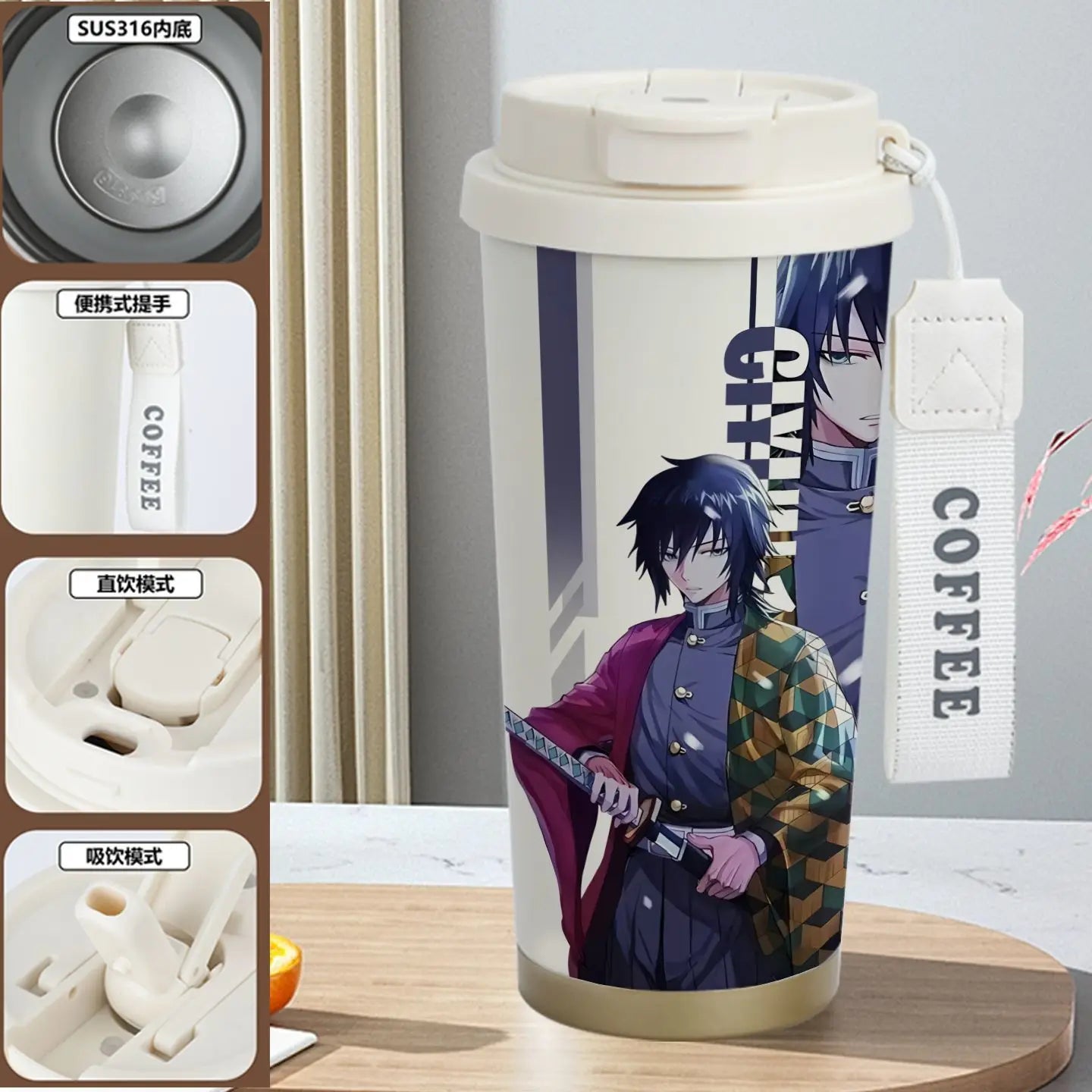 Demon Slayer Kamado Tanjirou Nezuko Agatsuma Zenitsu Anime Pattern Stainless Steel Thermos Mug Idea Leakproof Straw Cup Gift