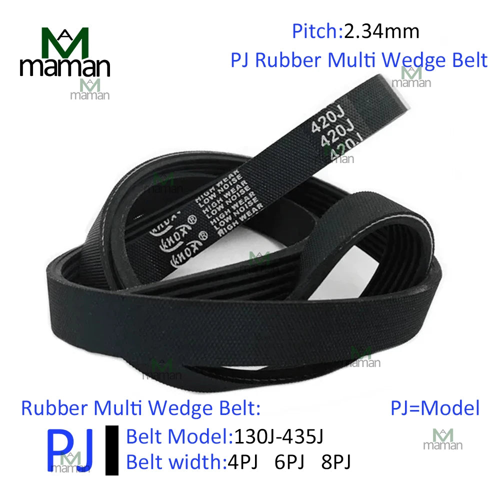 Rubber Multi Wedge PJ Type Multi Groove Belt Models PJ130~PJ435 Multi Groove Transmission Belt Wedge Number 4/6/8 Pitch 2.34mm