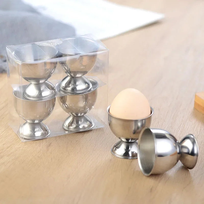 4pcs Handy Stainless Steel Boiled Egg Cups Stand Rack Eggs Holder Egg Holder Kitchen Breakfast Cooking Tool Mini Liquor Wine Cup