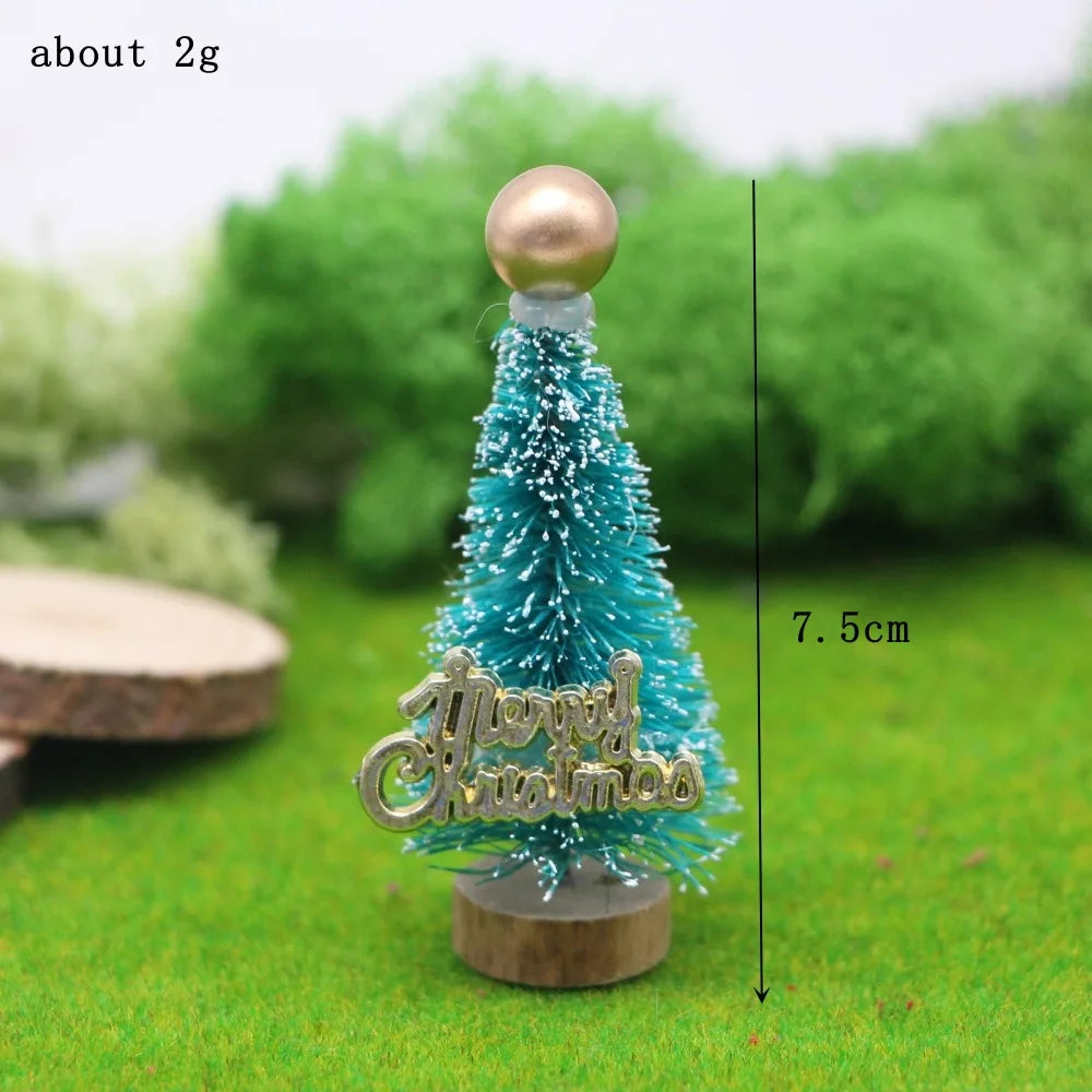 1Pcs "Merry Chrismas" Sisal  Simulation Christmas Tree Miniature Scene  Snowflakes Little Pine Needle Tree Dollhouse Decor