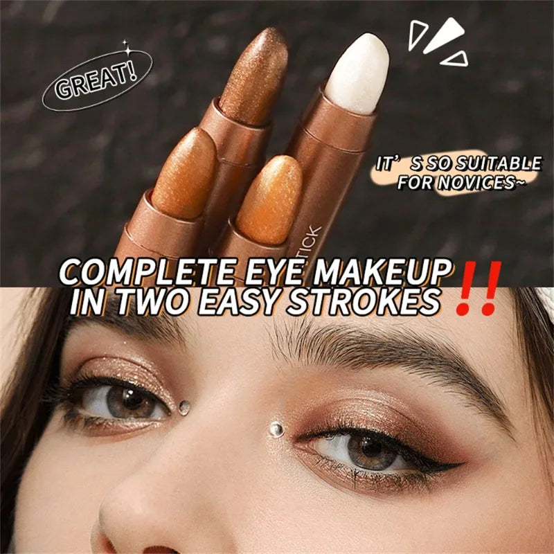 Double Head Waterproof Eyeshadow Stick Long Lasting High Pigmented Shimmer Glitter Neutral Brown Crayon Eye Shadow Pencil Makeup