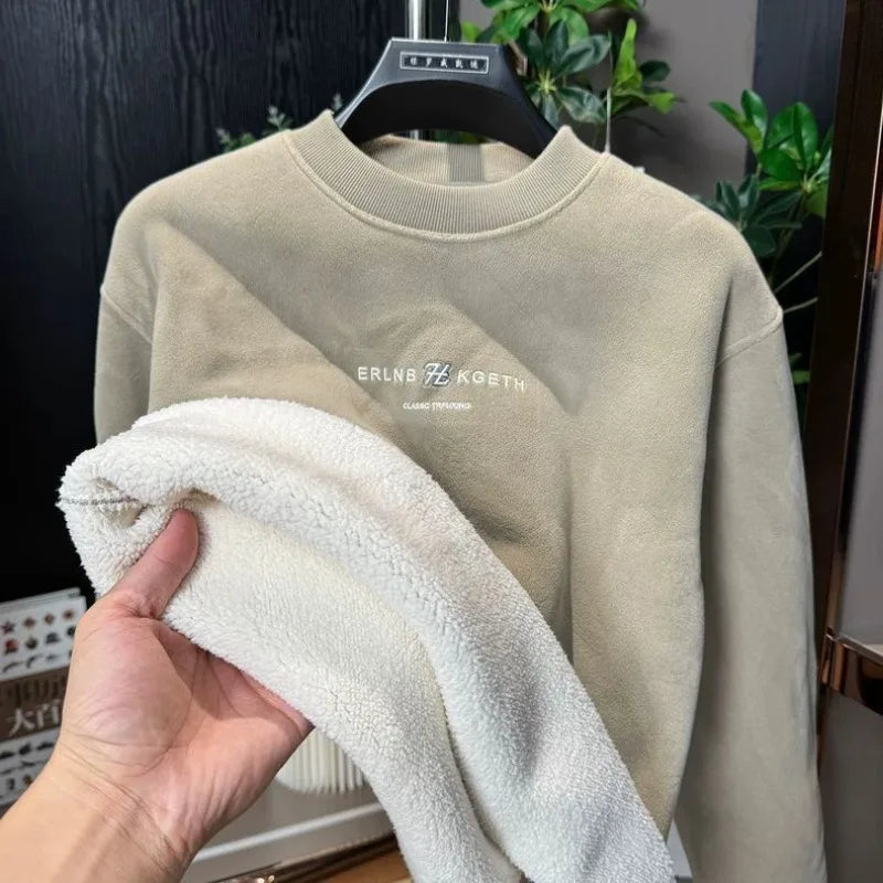 Winter Extra-thick Camel Hair Men's Hoodie Printed Letters HeavyWeight Thick Sweatshirt Casual Fleece windproof Thermal Shirts