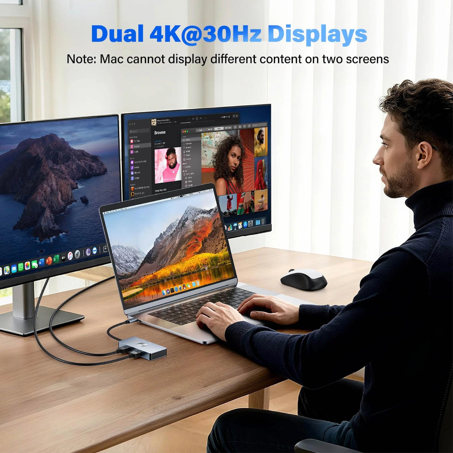 USB C Hub Dual Monitor, 7-in-1 Docking Station with 2 HDTV 4K60Hz, 3 USB3.0, 100W PD, for MacBook, Dell, HP, Surface