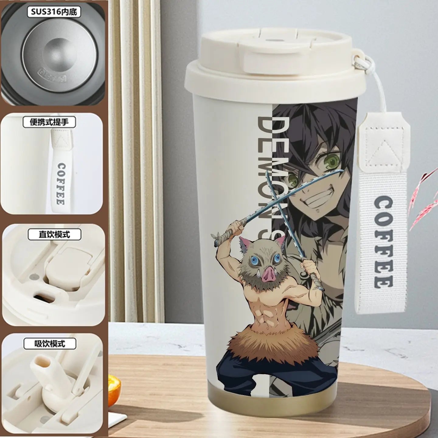 Demon Slayer Kamado Tanjirou Nezuko Agatsuma Zenitsu Anime Pattern Stainless Steel Thermos Mug Idea Leakproof Straw Cup Gift