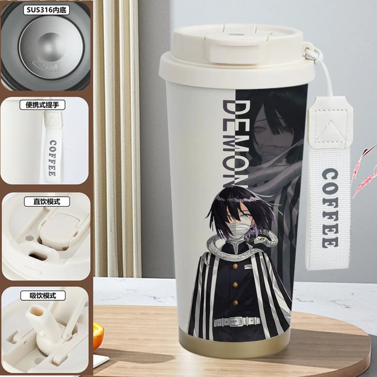 Demon Slayer Kamado Tanjirou Nezuko Agatsuma Zenitsu Anime Pattern Stainless Steel Thermos Mug Idea Leakproof Straw Cup Gift