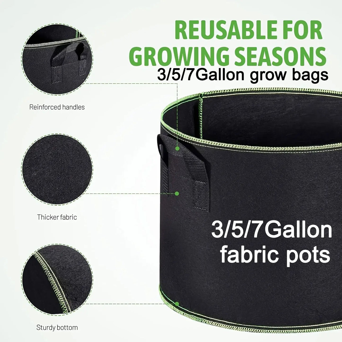 3/5/7 Gallon Grow Bags with Handles & Lock Edges, 5/6/13 Packs Non-Woven Fabric Pots, Reinforced Planting Bags for Vegetables