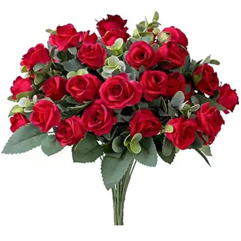 10 Heads Artificial Flower Silk Rose white Eucalyptus leaves Peony Bouquet Fake Flower for Wedding Table Party Vase Home Decor