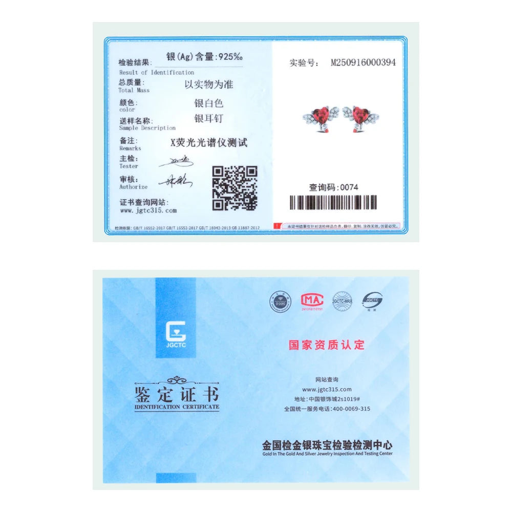 2025 925 Sterling Silver Earrings Red Heart Angel Wing Earrings DIY Fashion Jewelry Making Valentine's Day Woman Daily Wear Gift