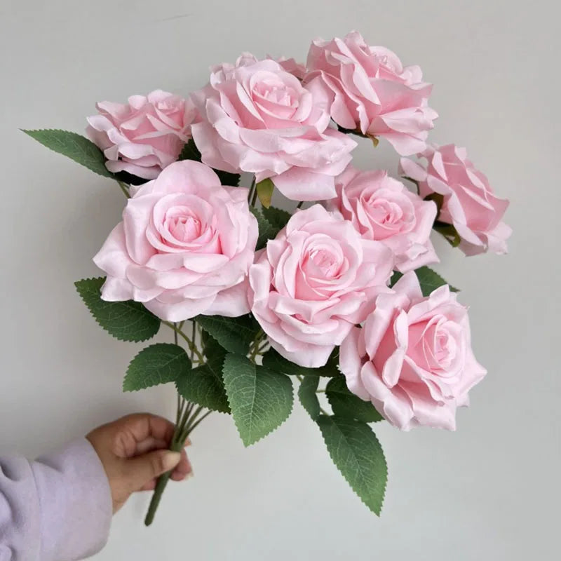 9Heads Diamond Roses Bouquet Artificial Flower Living Room Decoration Wedding White Ivory Red Brown Rose Fake Rose Fake Rose