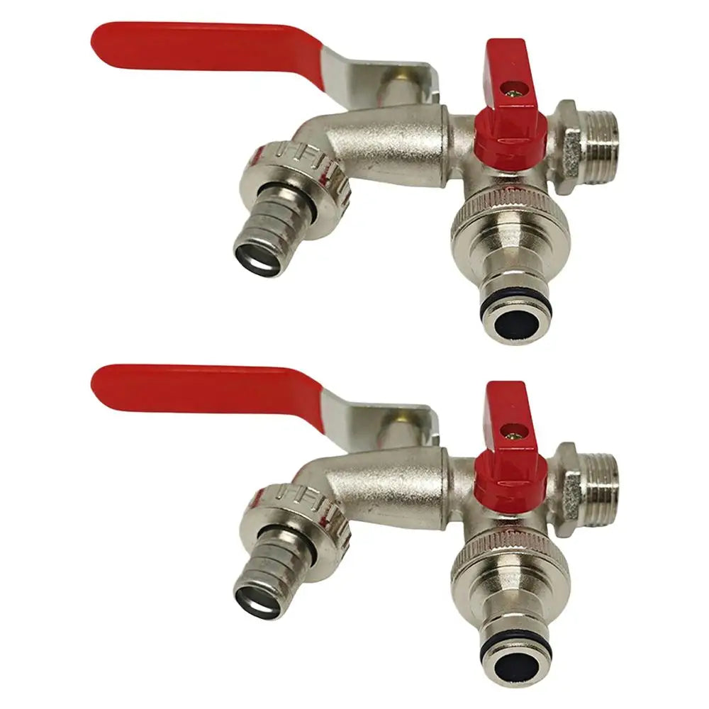 Industrial And Home Irrigation Zinc Alloy Garden Bibcocks 1 Inlet 2 Outlet Bibcock With Dual Nipple And Outdoor Balcony Faucet