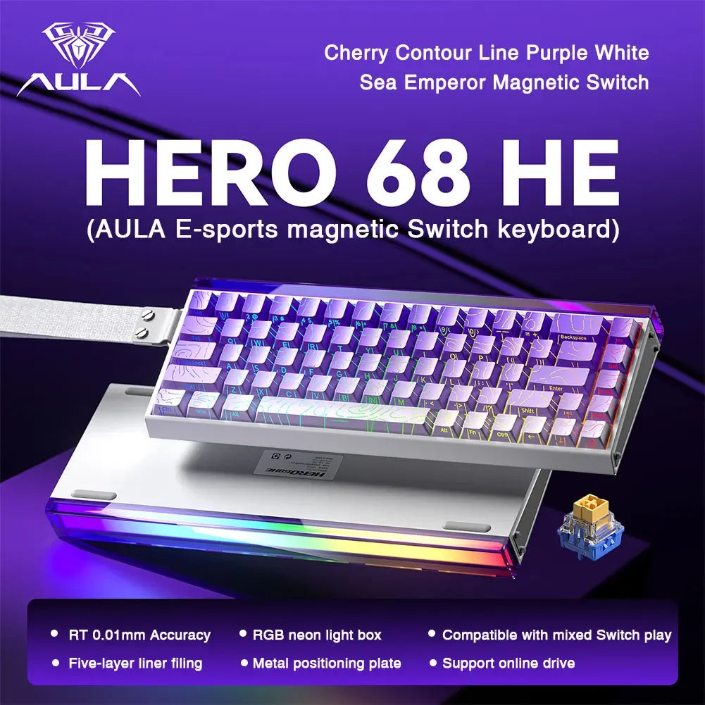 AULA HERO 68HE Magnetic Switch Keyboard Rapid Trigger 8K Polling Rate Esports Gaming Keyboard RGB Wired Mechanical Keyboard