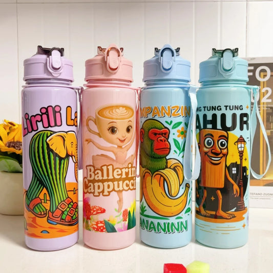 750ml Italian Brain-Rotting Water Bottle, Outdoor Drinking, Cartoon Sports Cup, Dingdangdang, Sahur, Tralalero, Tralalaala, Christmas Gift