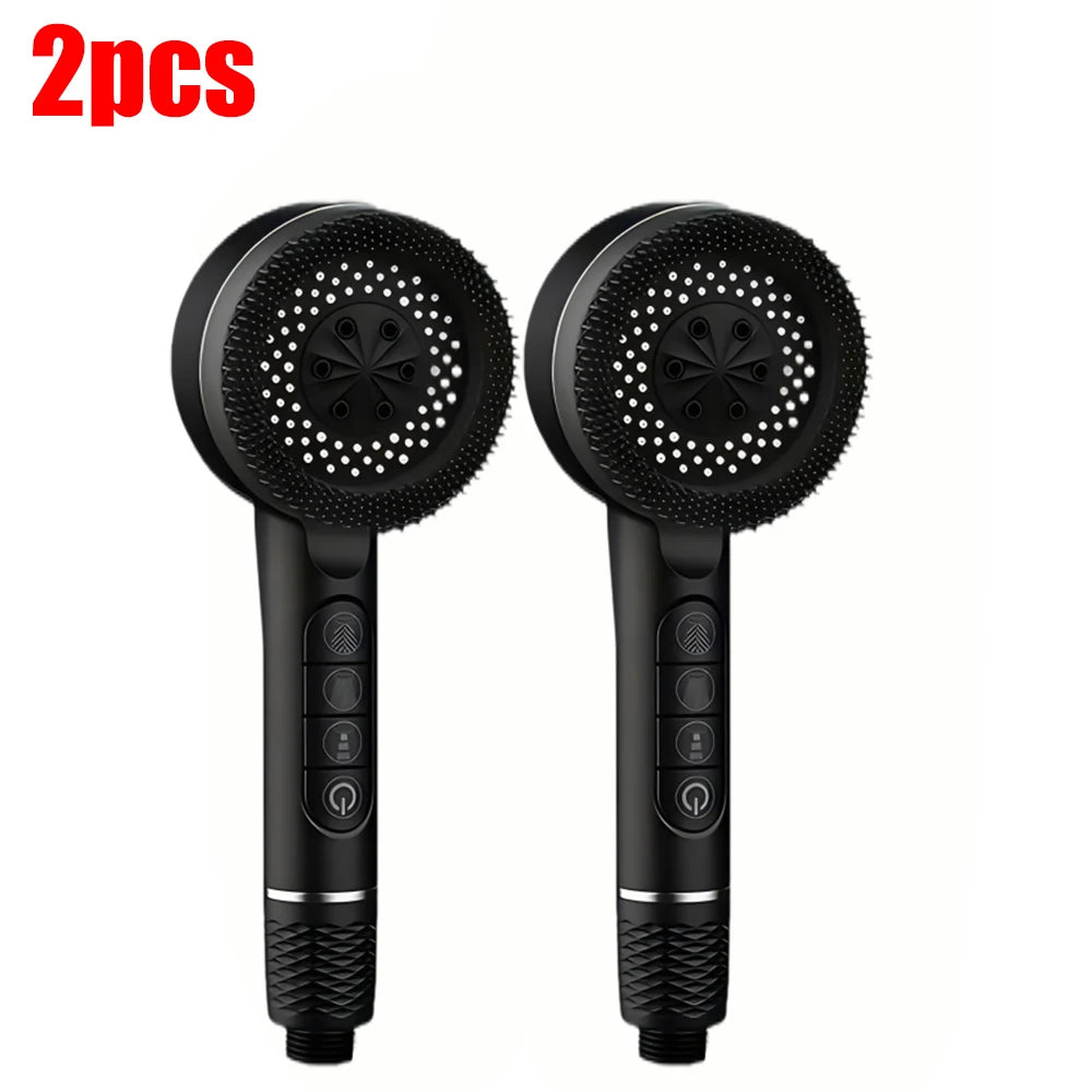 4 Modes Pressurized Shower Head Thickened ABS Handheld Filter Showerhead with Silicone Brush One-Key Stop Water Shower Nozzle