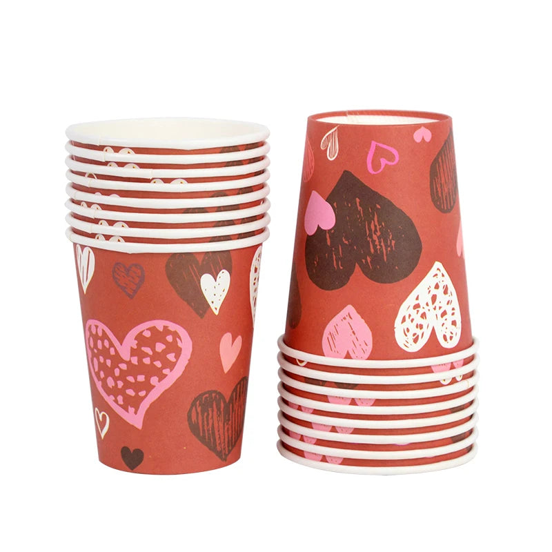 Love Heart Disposable Tableware for Wedding Valentine's Day Tableware Anniversary Birthday Party Paper Plates Cups Tablecloth