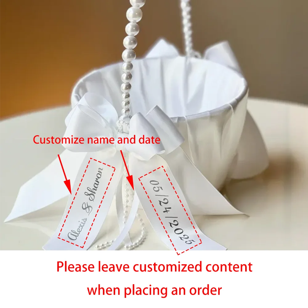 Custom Flower Girl Basket Pearl Handle Wedding Basket with Bow Ribbon Proposal Bachelorette Party Bridal Shower Newlywed Gift