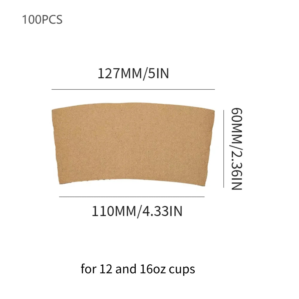 50/100pcs Kraft Corrugated Paper Cup Sleeves Brown Coffee Cup Sleeves Heat Insulation Cardboard Holder Disposable Cup Cover