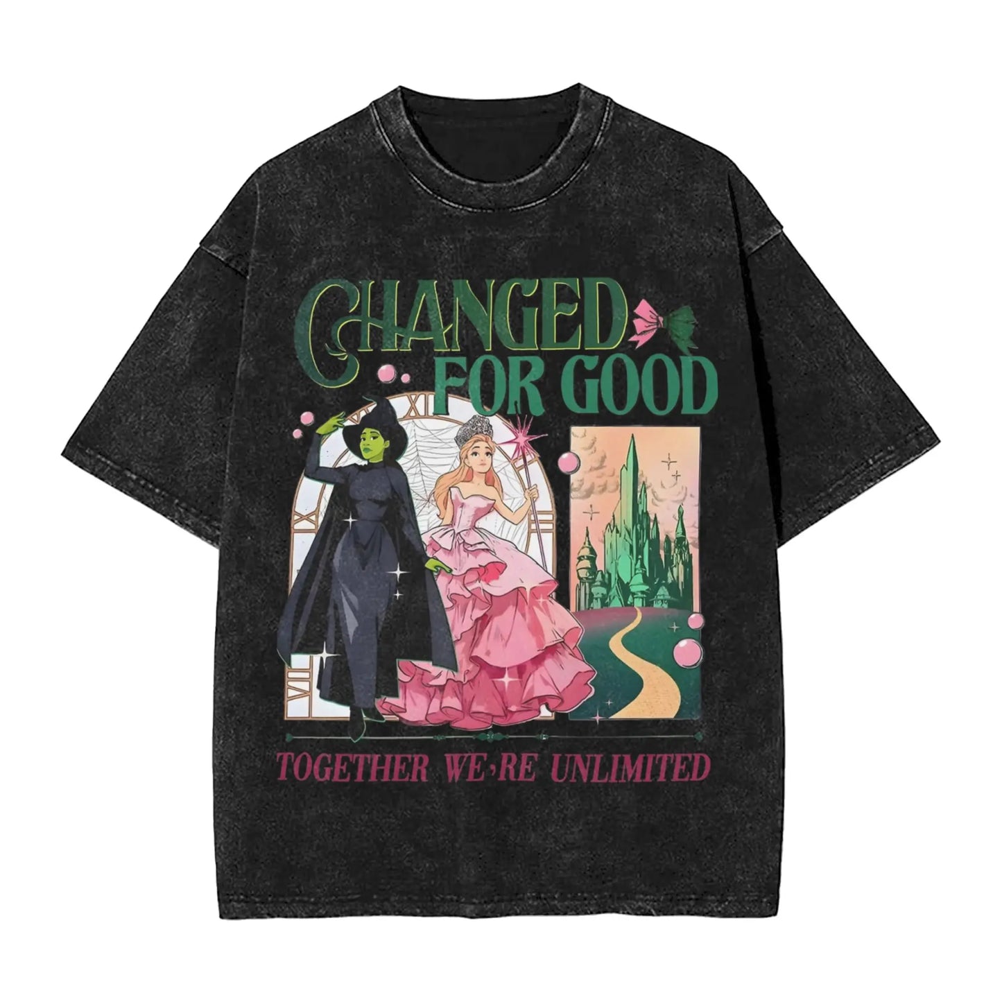 Wicked The Musical Glinda Elphaba For Good T Shirt Washed Short Sleeve T-Shirt Vintage Men Women Streetwear Graphic Printed Tees