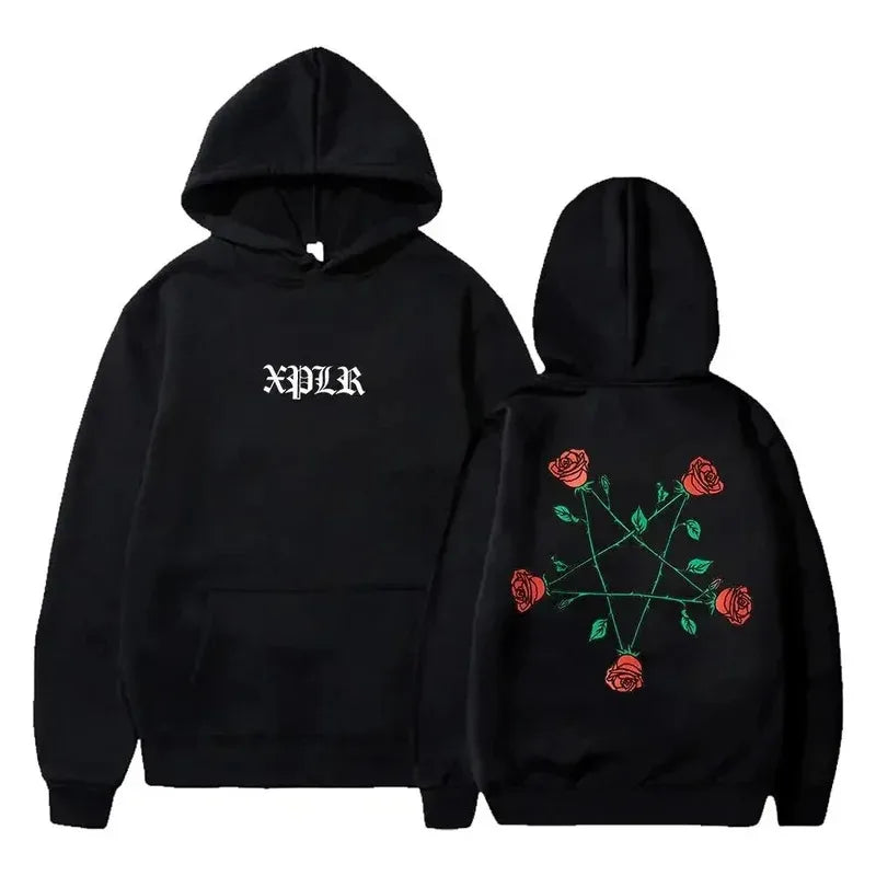 2025 XPLR Sam And Colby Pentagram Roses Hoodie 2024 Couples Merch Long Sleeve Streetwear Women Men Hooded Sweatshirt Fashion