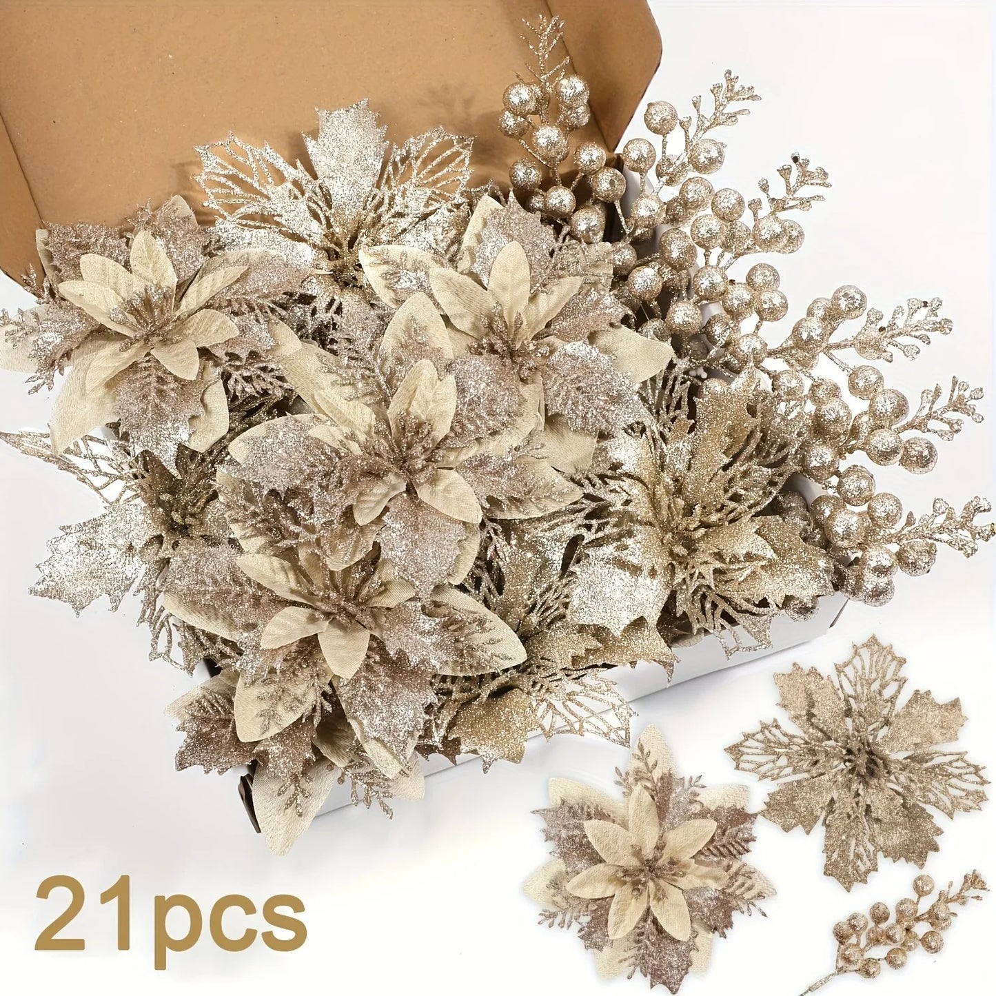 21Pcs Artificial Flowers Berry Bouquet Christmas Decoration Vase for Home Room Decor Fake Flowers Garland Ornament Accessories