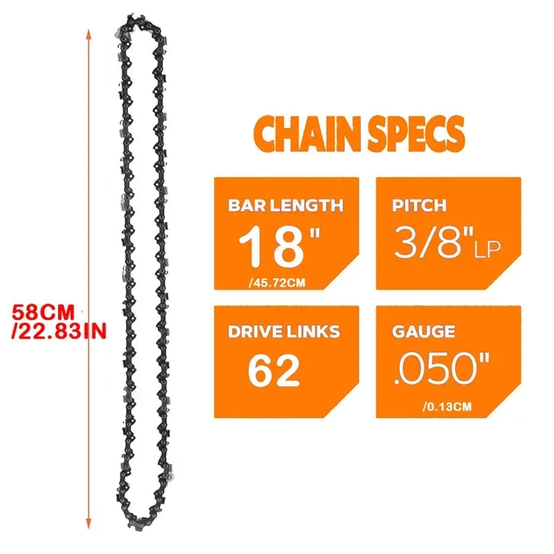 18inch Chainsaw Chain 3/8"LP Pitch 0.050" Gauge 62DL Replacement Fit for Craftsman Poulan, Kobalt, Echo, Greenworks and More