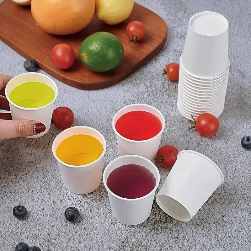 50/100PCS White Disposable Paper Cups Mini Supermarket Tasting Cups Party Christmas New Year Coffee Snacks Candy Juice Tableware