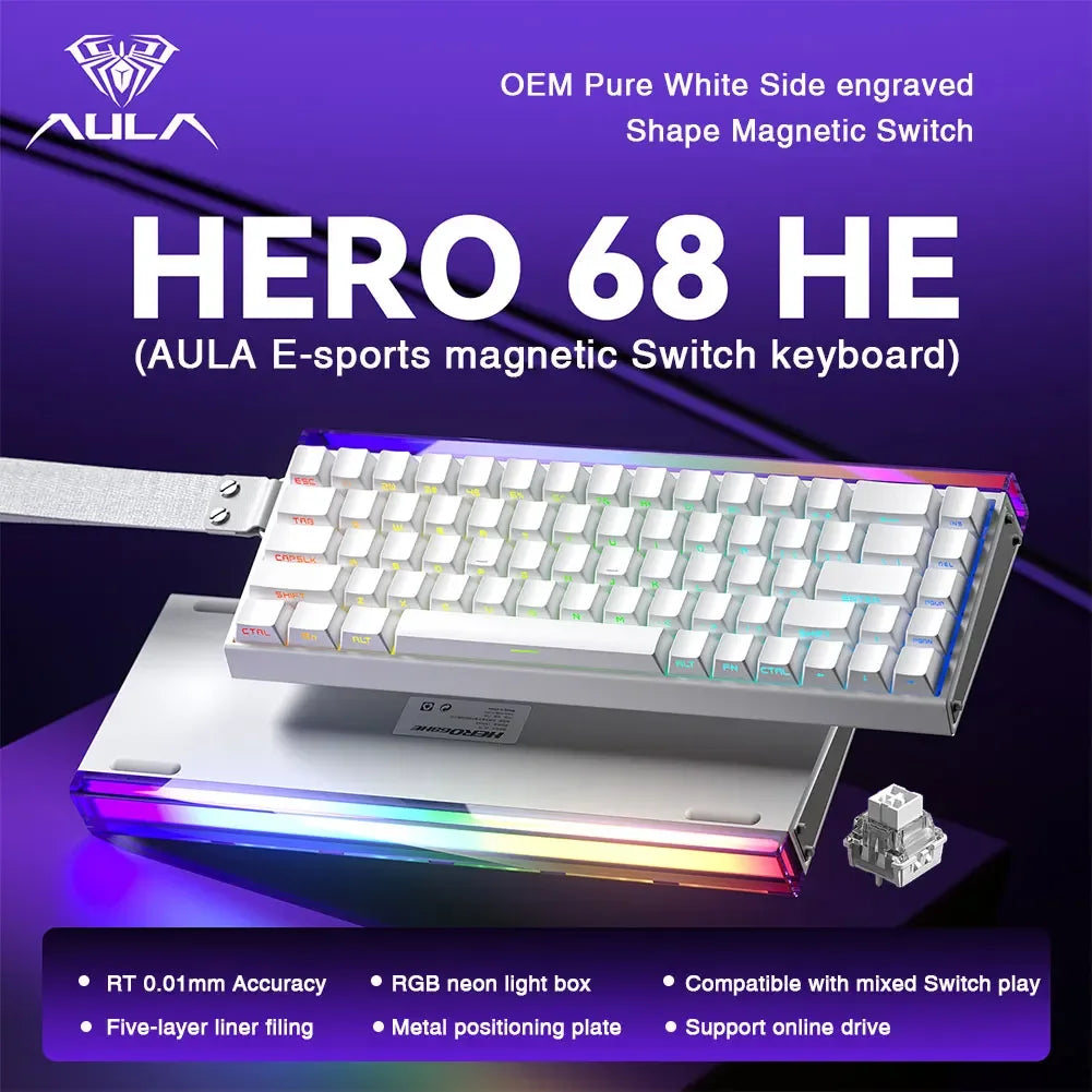 AULA HERO 68HE Magnetic Switch Keyboard Rapid Trigger 8K Polling Rate Esports Gaming Keyboard RGB Wired Mechanical Keyboard