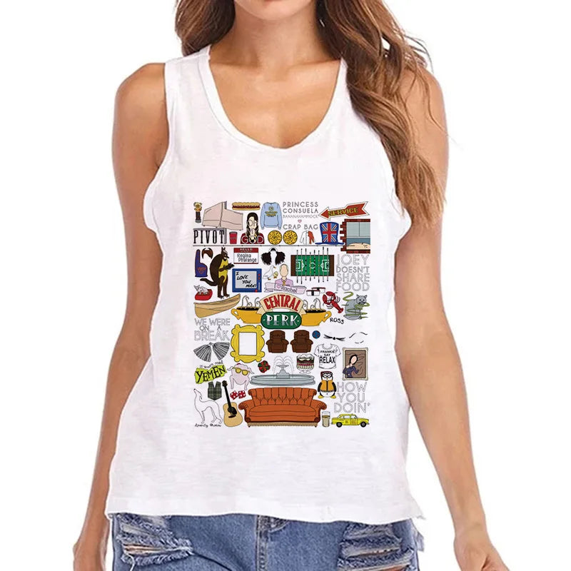 2000s Mange Tank Tops Women Friends Graphic Gothic Tshirt Friends Tv Show Y2k Vest T Shirt Funny Fashion Harajuku T-shirt Female