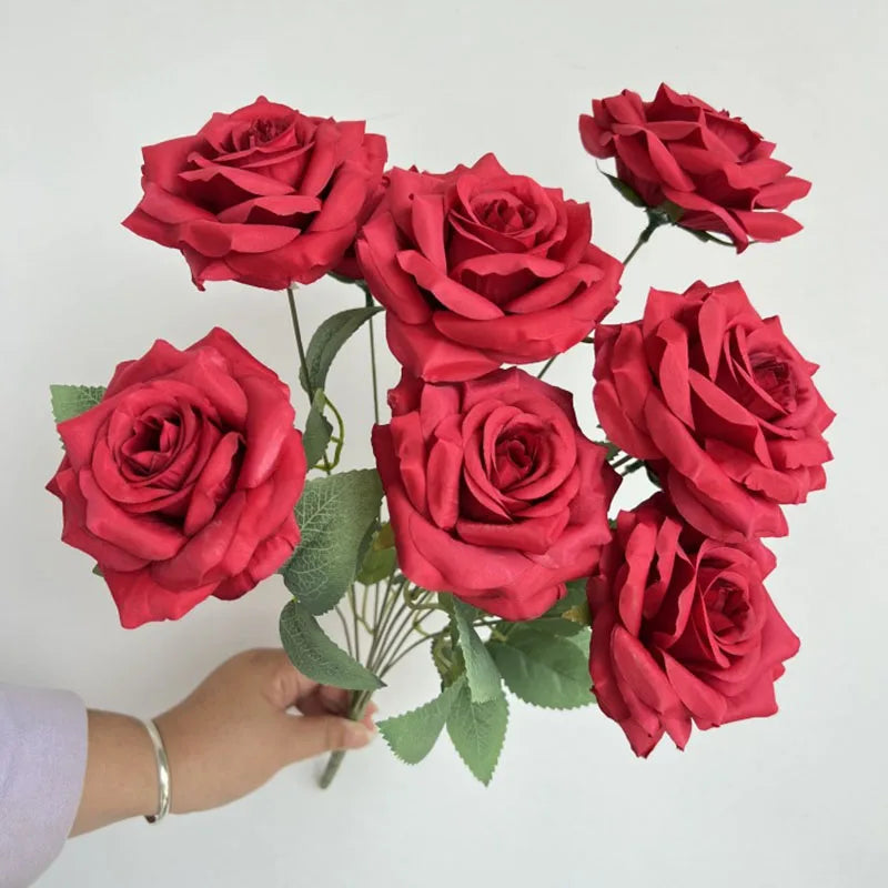9Heads Diamond Roses Bouquet Artificial Flower Living Room Decoration Wedding White Ivory Red Brown Rose Fake Rose Fake Rose