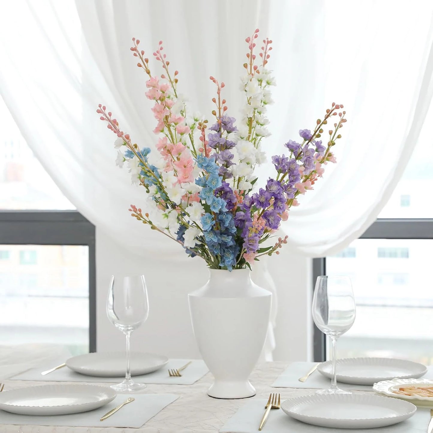 YeeNanee 32" Long Delphinium Artificial Flowers White Larkspur Silk Flowers Bulk for Tall Vase Wedding Arrangements Home Decor