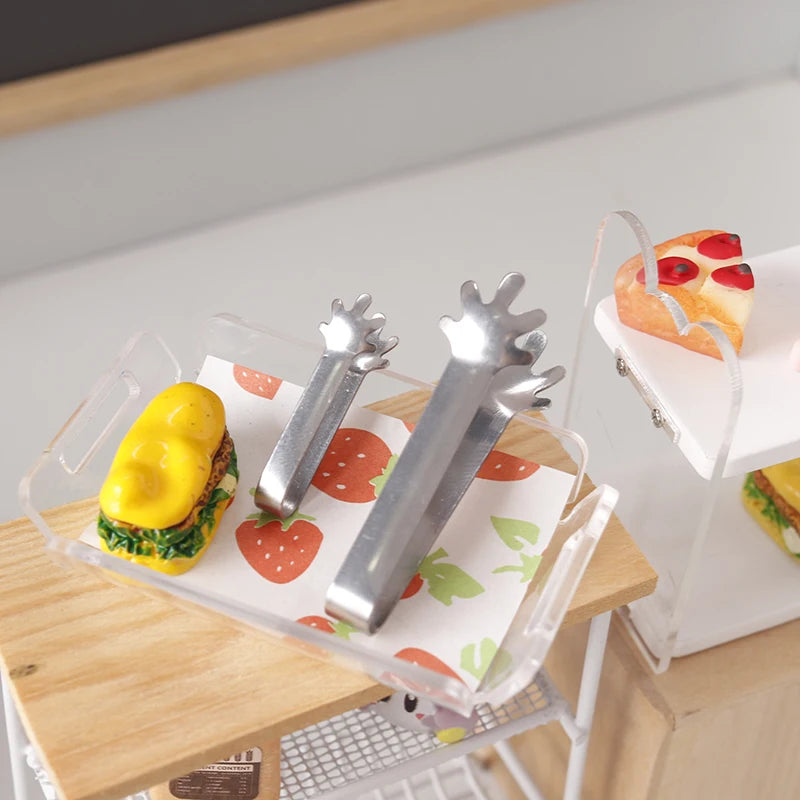 1:12 1:6 Dollhouse Miniature Metal Food Clip Bread Tongs Model Tableware Cookware Kitchen Utensils Tools Kids Toys