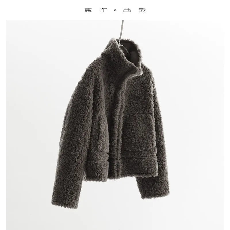 Teddy Style 100% Wool Coat ~ Women's Short Lazy-Style Jacket Loose Top Autumn and Winter New Model 2025 Faux Fur