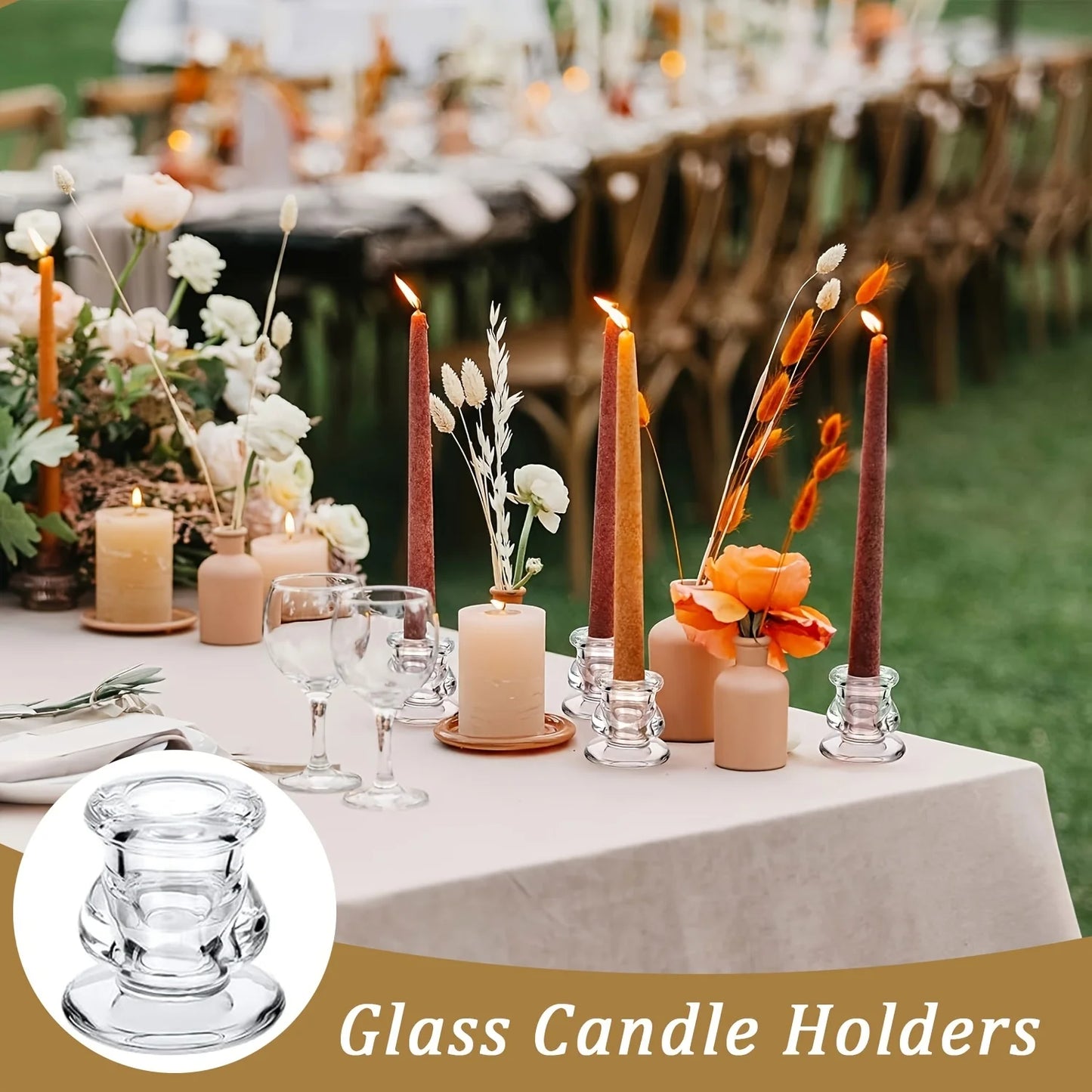 20pcs Glass Candle Holder, Clear Taper Candle Stand Wedding Glass Candle Holder, Wedding Decoration, Christmas Halloween Decoration
