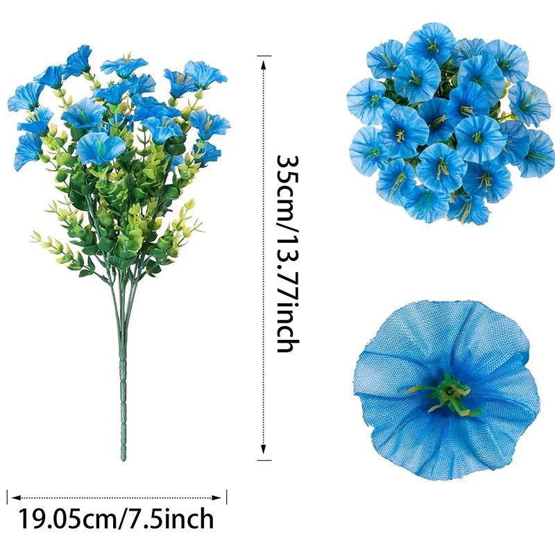 35CM Artificial Fake Silk Morning Glory Flower Green Eucalyptus Plant UV Protection for Porch Courtyard Garden Summer Home Decor