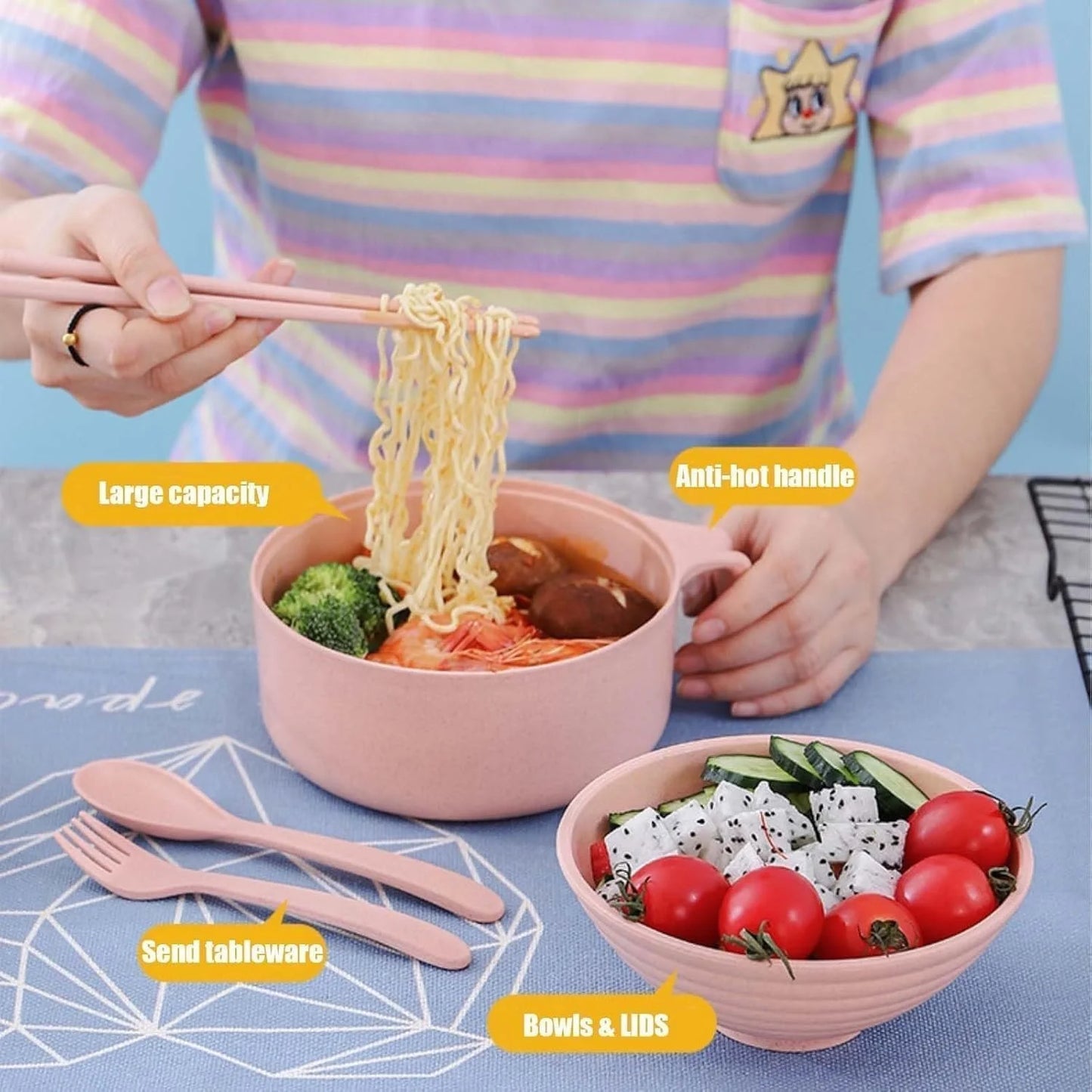 Ramen Bowl Set Ramen Noodles Bowl With Chopsticks Ramen Bowl Microwavable Cooker Bowl with Lid