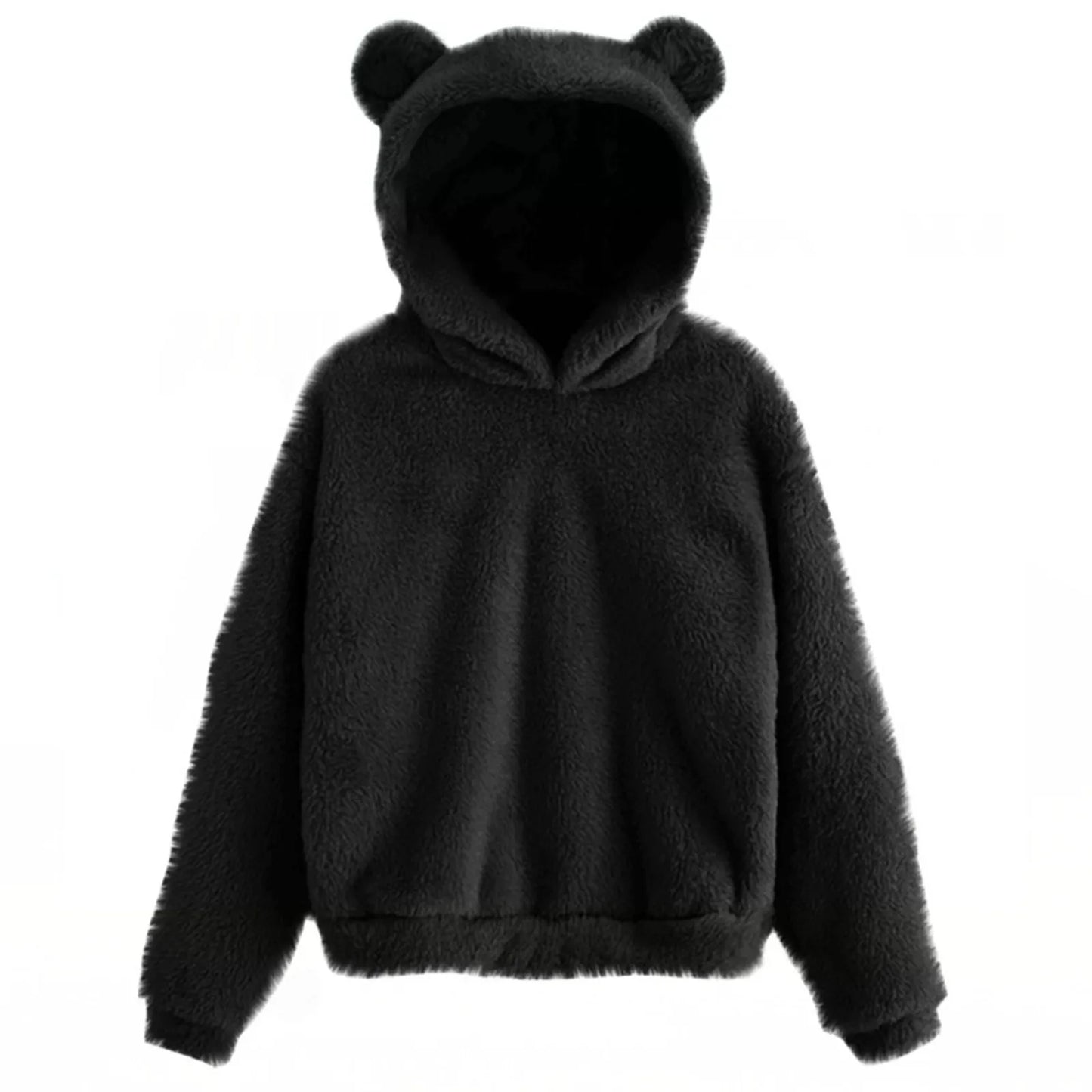 Autumn Women's Hoodies Long Sleeve Bear Ear Hood Sweatshirt Cute Plush Warm Casual Hoodie Tops Fleece Hooded Pullovers