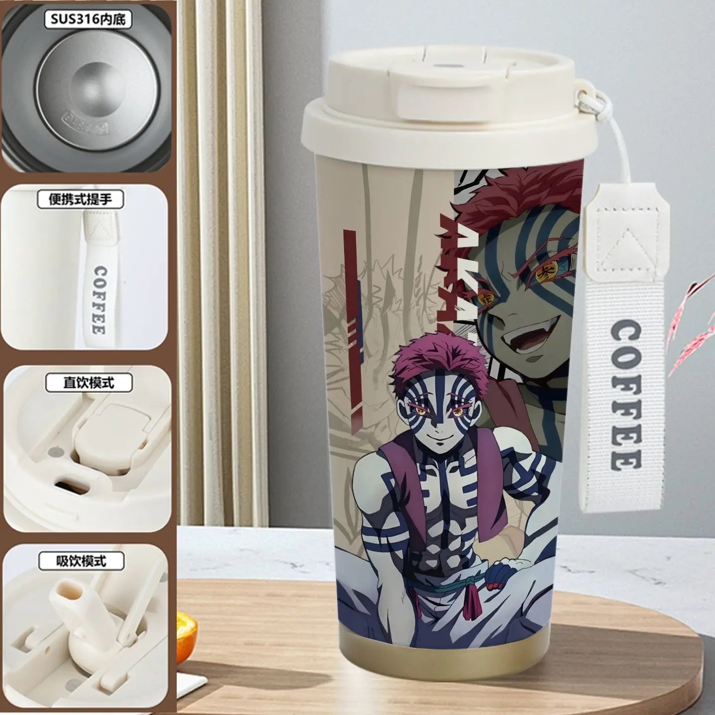 Demon Slayer Kamado Tanjirou Nezuko Agatsuma Zenitsu Anime Pattern Stainless Steel Thermos Mug Idea Leakproof Straw Cup Gift