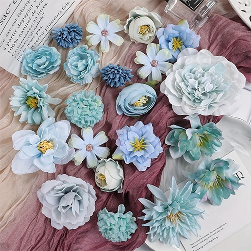 Artificial Flowers Head Silk Fake Flowers for Home Decor Wedding Marriage Decoration Bride DIY Craft Gifts Garland Accessories