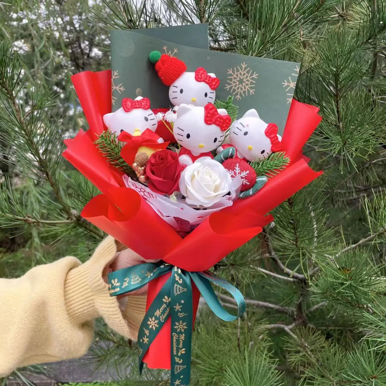 Kawaii Hello Kitty Cat Dolls With Artificial Flowers Creative Bouquet Christmas Valentine Birthday Graduation Gifts